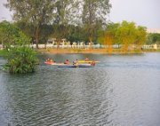 canoeing in recreational lake in malaysia