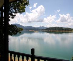 view of lake kenyir from chalet at resort