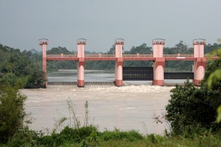 dam on the river for reservoir creating a lake